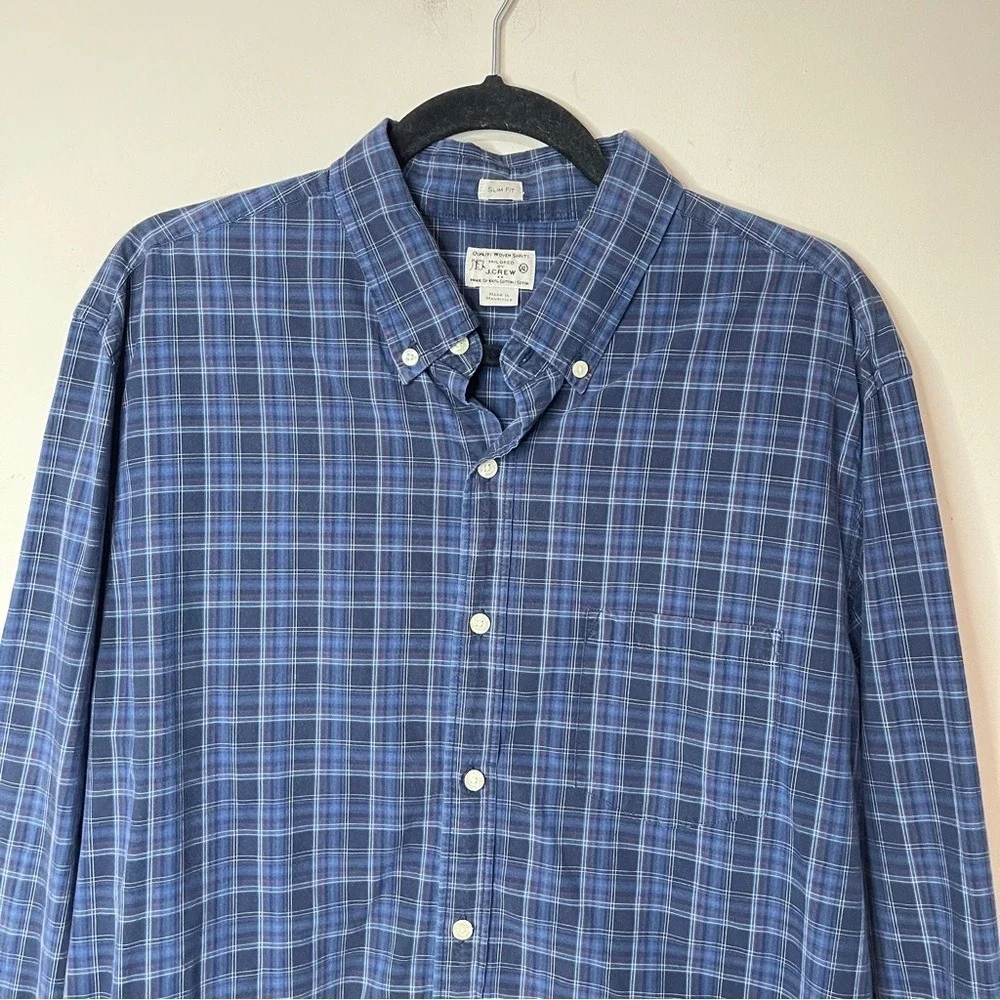 J.CREW Men's 100% Cotton Slim Fit Blue Plaid Button Down, XL‎